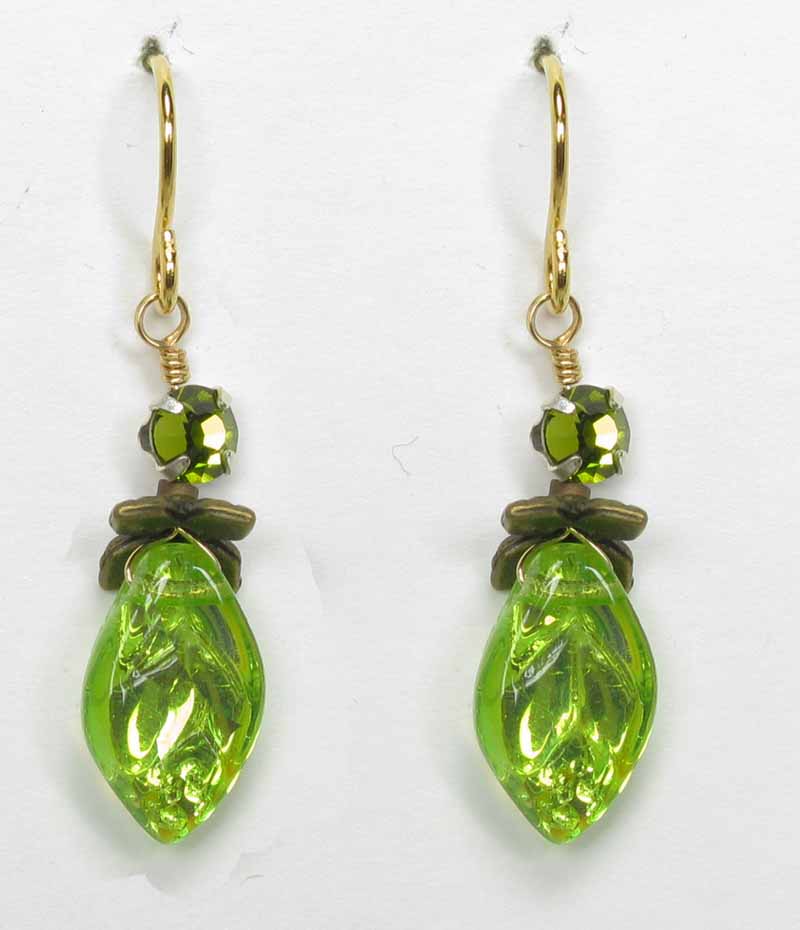 Tiny Leaf Earrings in Olive